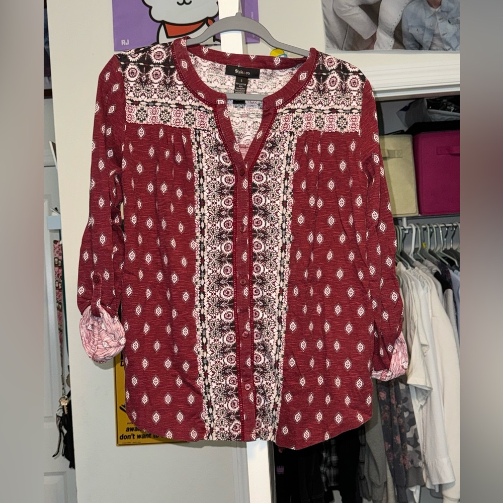 Macy’s Red Pattern Button Down - image 1